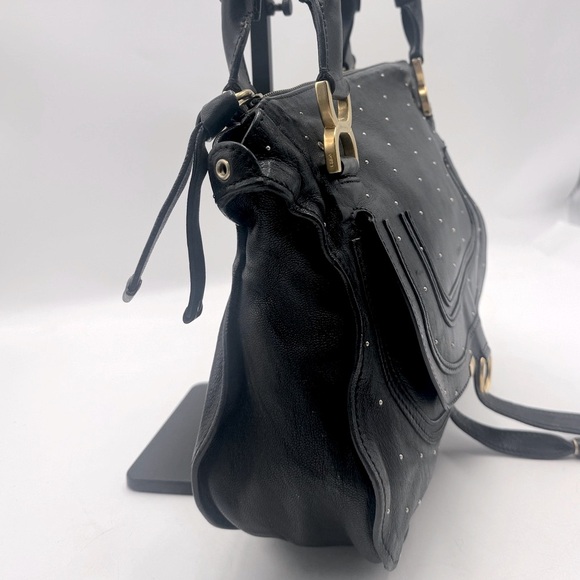 Chloe Medium Black Leather Studded Marcie Convertible 2way Satchel Ltd Edition - Picture 12 of 16